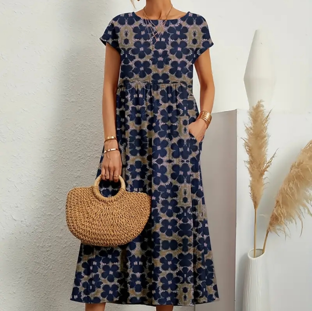 NWT NAVY FLORAL PRINT MIDI DRESS